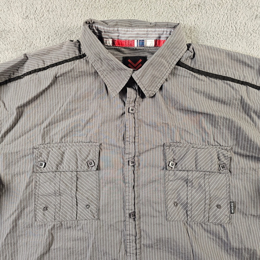 One90One Mens XXL Grey Pinstripe Long‎ Sleeve Button Down Utility Shirt Cotton